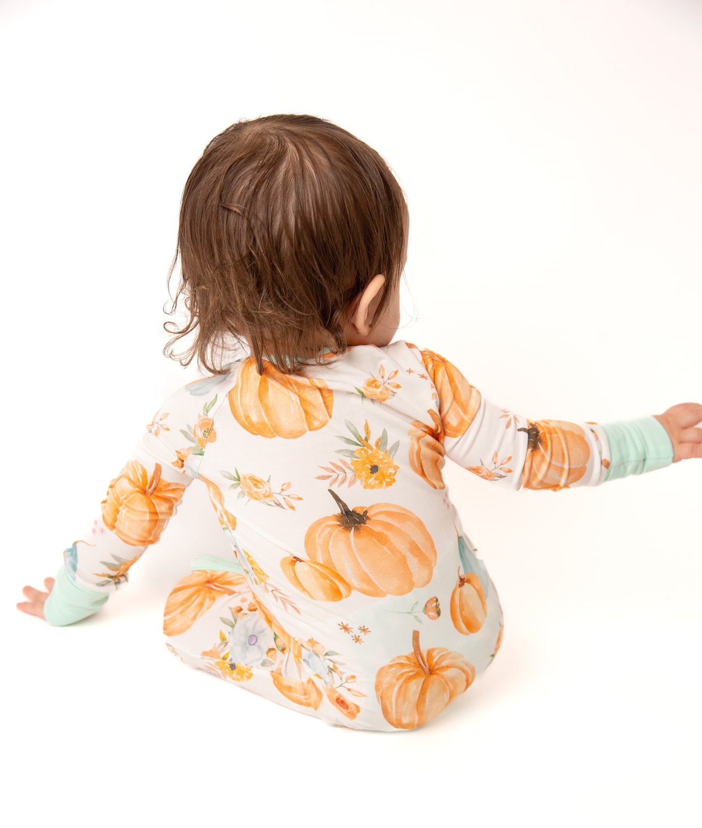 Pumpkin Floral Baby Bamboo Zipper Romper