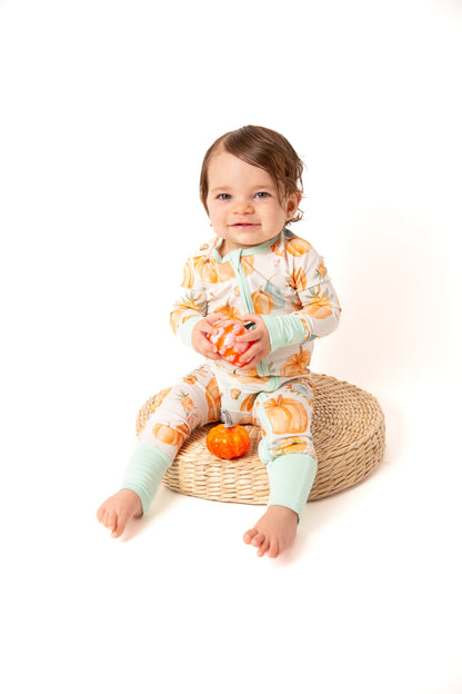 Pumpkin Floral Baby Bamboo Zipper Romper
