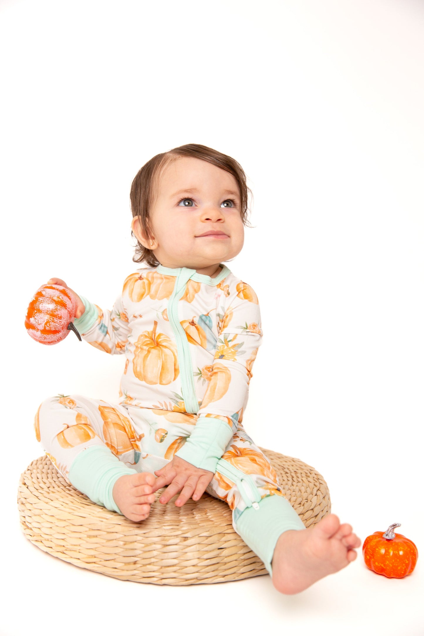 Pumpkin Floral Baby Bamboo Zipper Romper