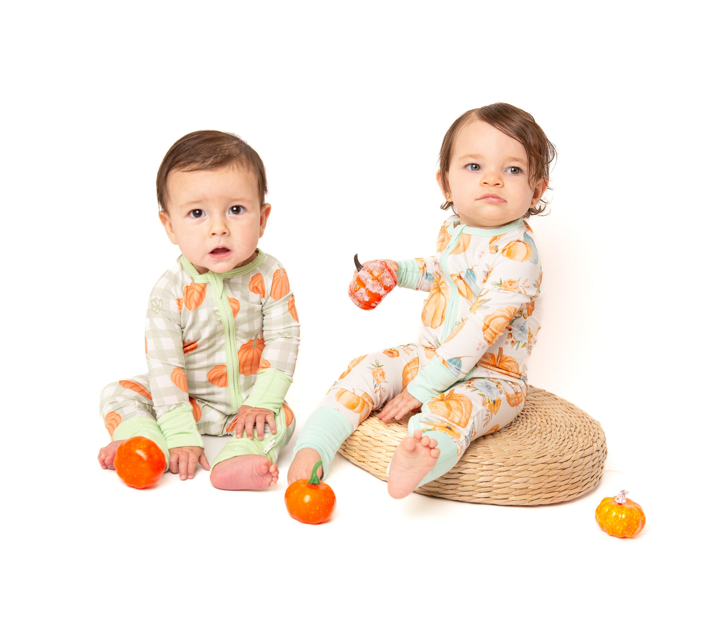 Pumpkin Floral Baby Bamboo Zipper Romper