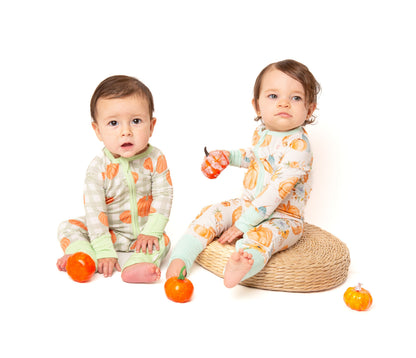 Pumpkin Floral Baby Bamboo Zipper Romper