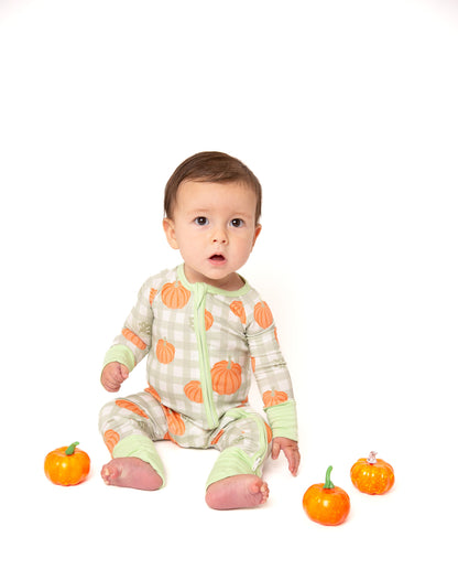 Pumpkin Plaid Baby Bamboo Zipper Romper