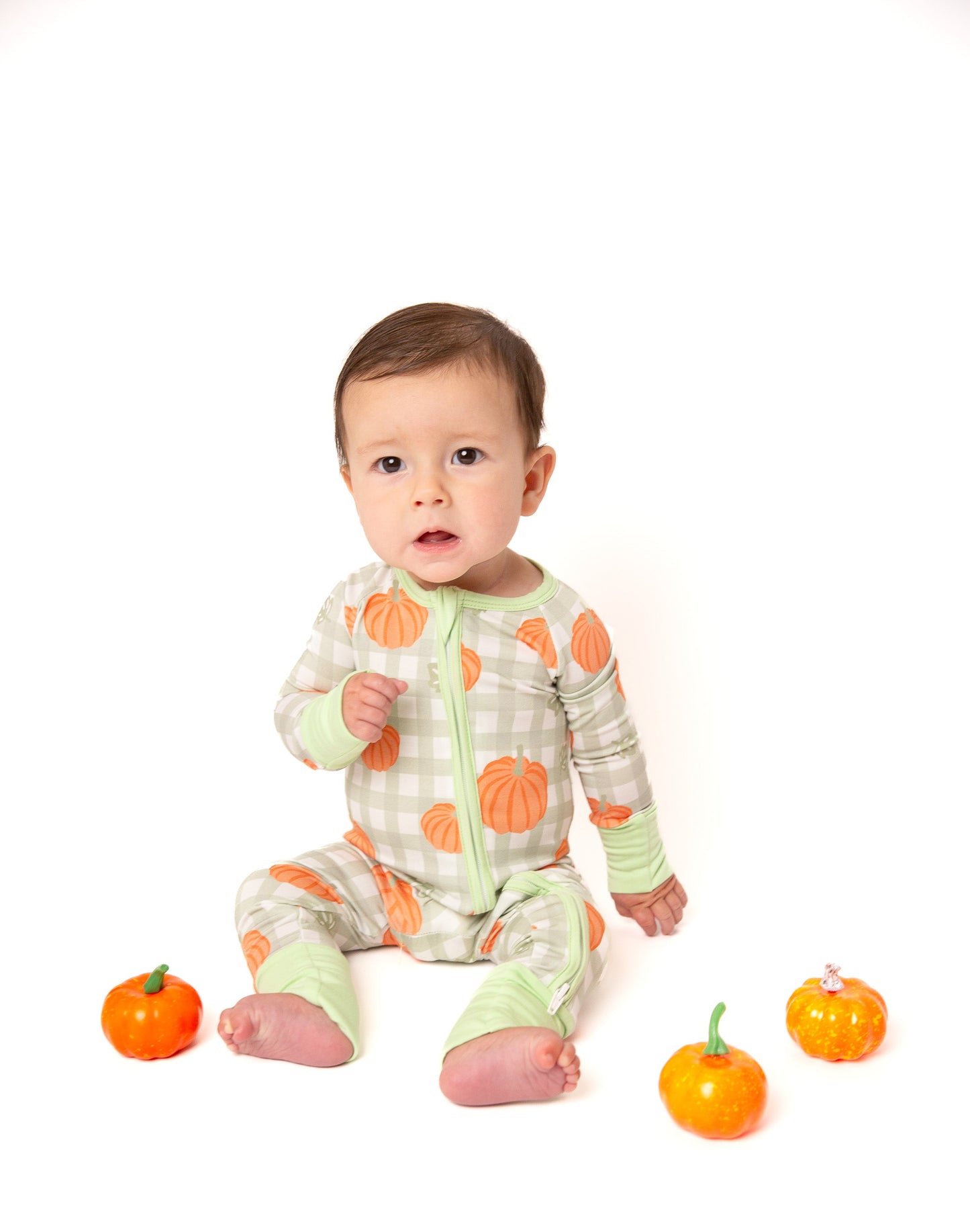 Pumpkin Plaid Baby Bamboo Zipper Romper