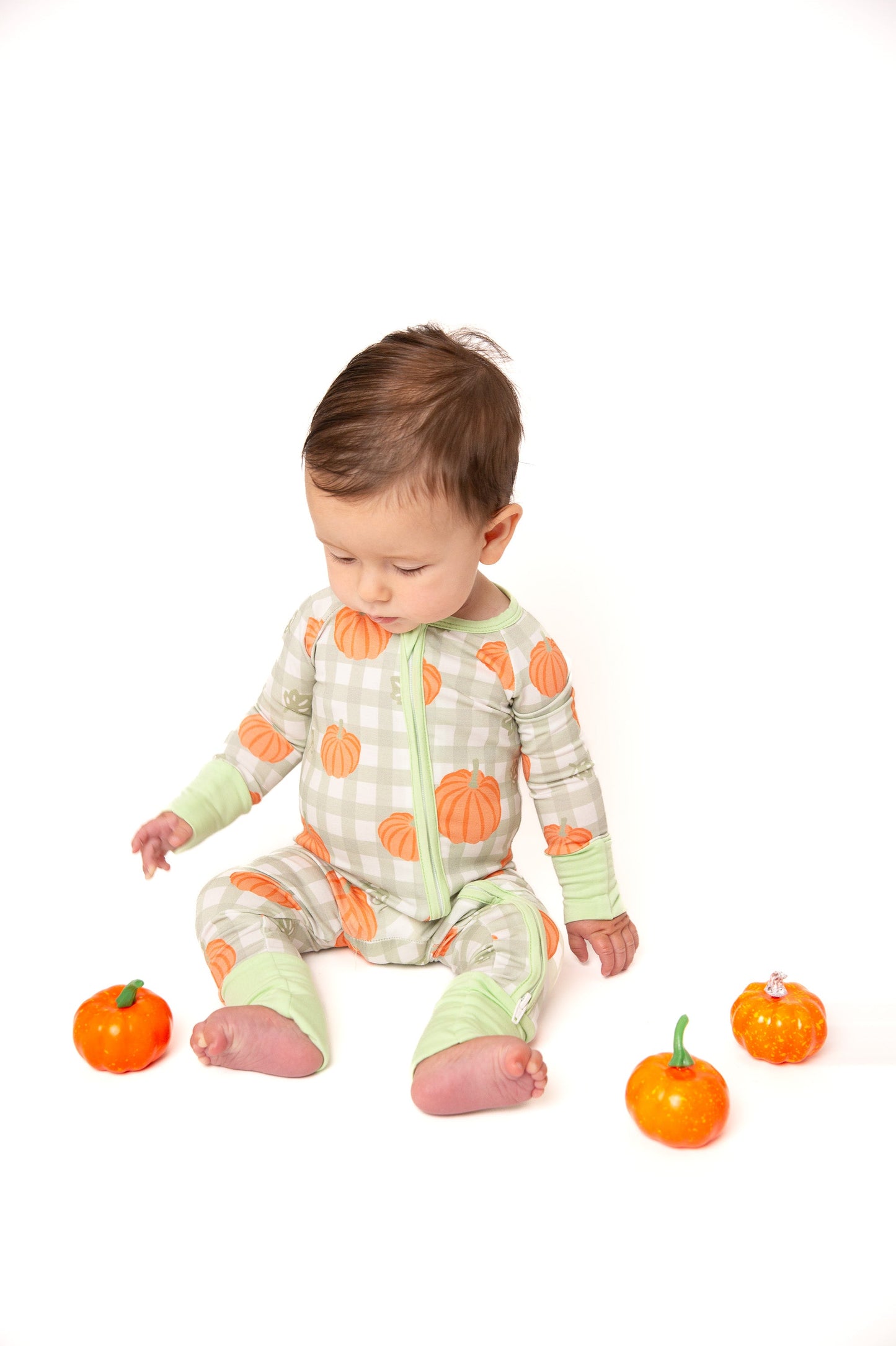 Pumpkin Plaid Baby Bamboo Zipper Romper