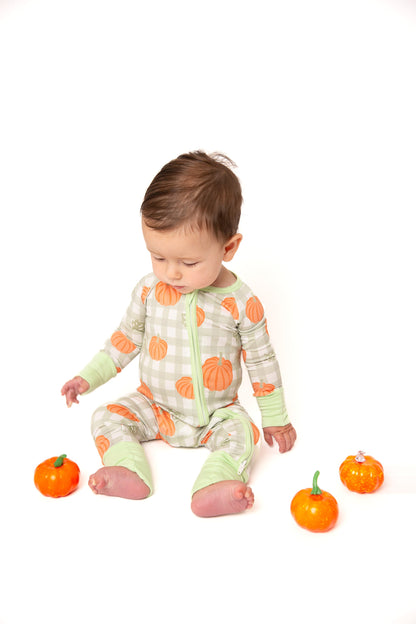 Pumpkin Plaid Baby Bamboo Zipper Romper