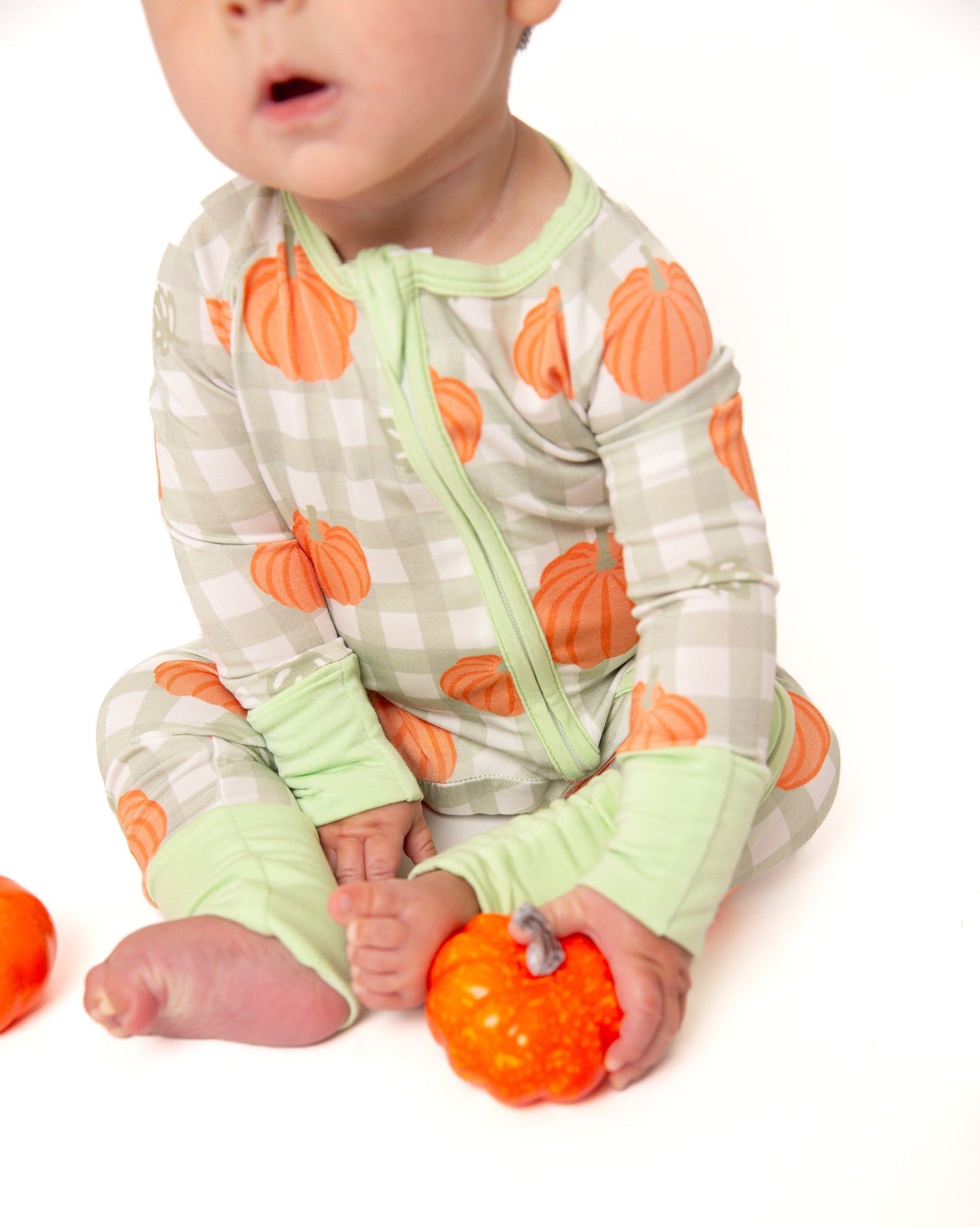 Pumpkin Plaid Baby Bamboo Zipper Romper