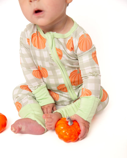 Pumpkin Plaid Baby Bamboo Zipper Romper