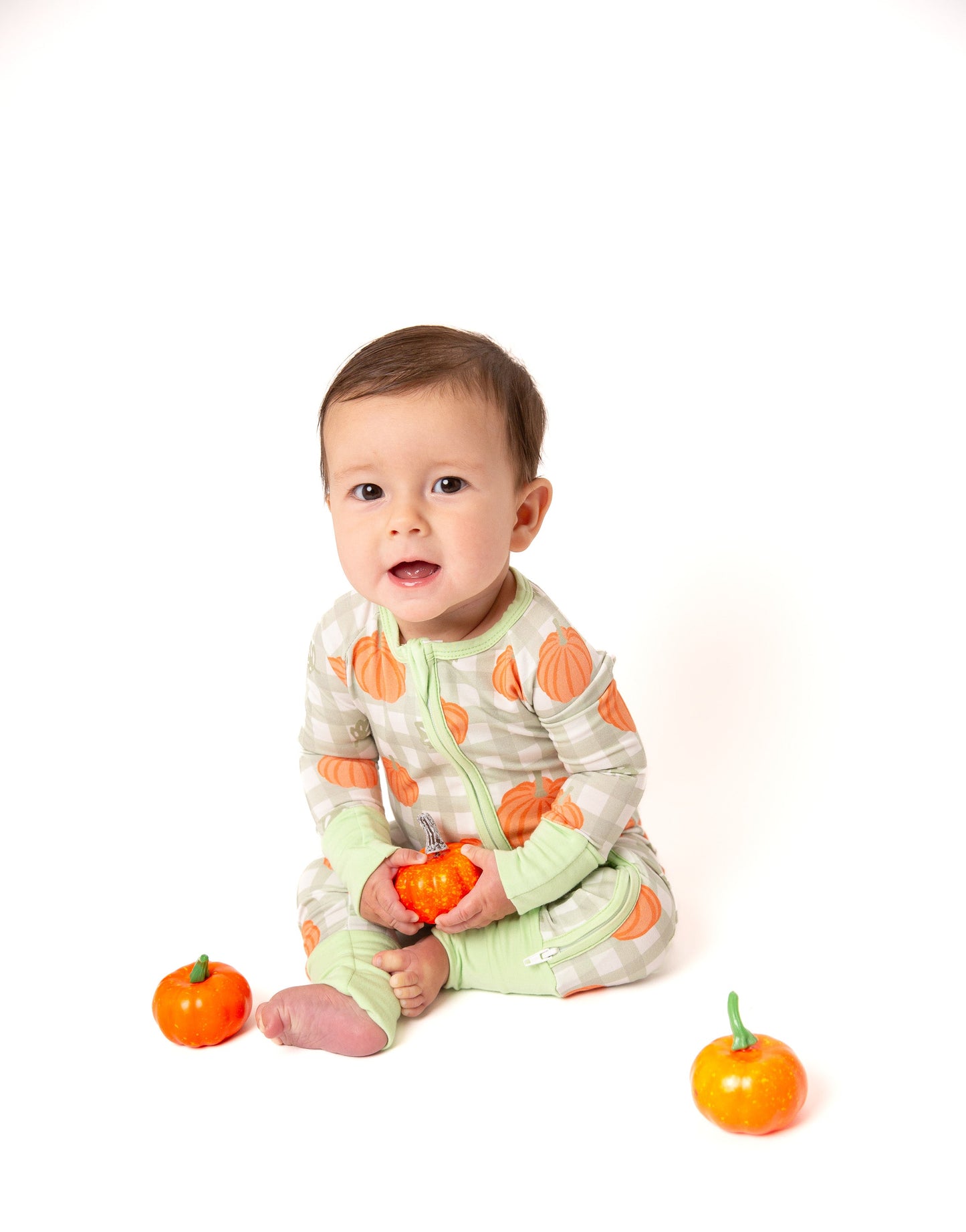 Pumpkin Plaid Baby Bamboo Zipper Romper