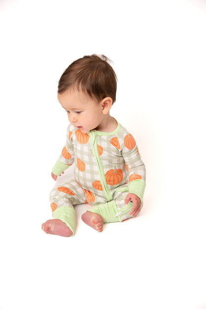 Pumpkin Plaid Baby Bamboo Zipper Romper