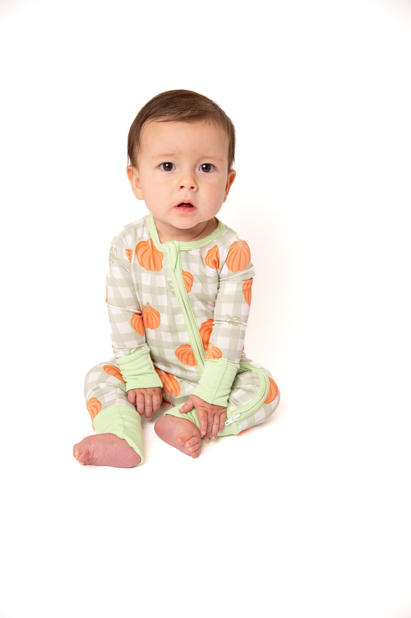 Pumpkin Plaid Baby Bamboo Zipper Romper