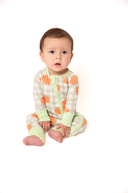 Pumpkin Plaid Baby Bamboo Zipper Romper