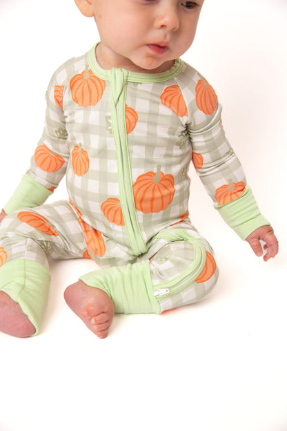 Pumpkin Plaid Baby Bamboo Zipper Romper