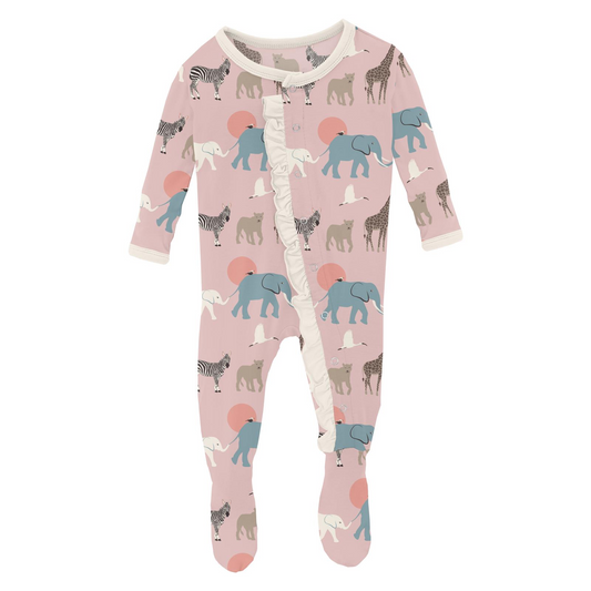 Classic Ruffle Footie with Snaps, Baby Rose Just So Animals