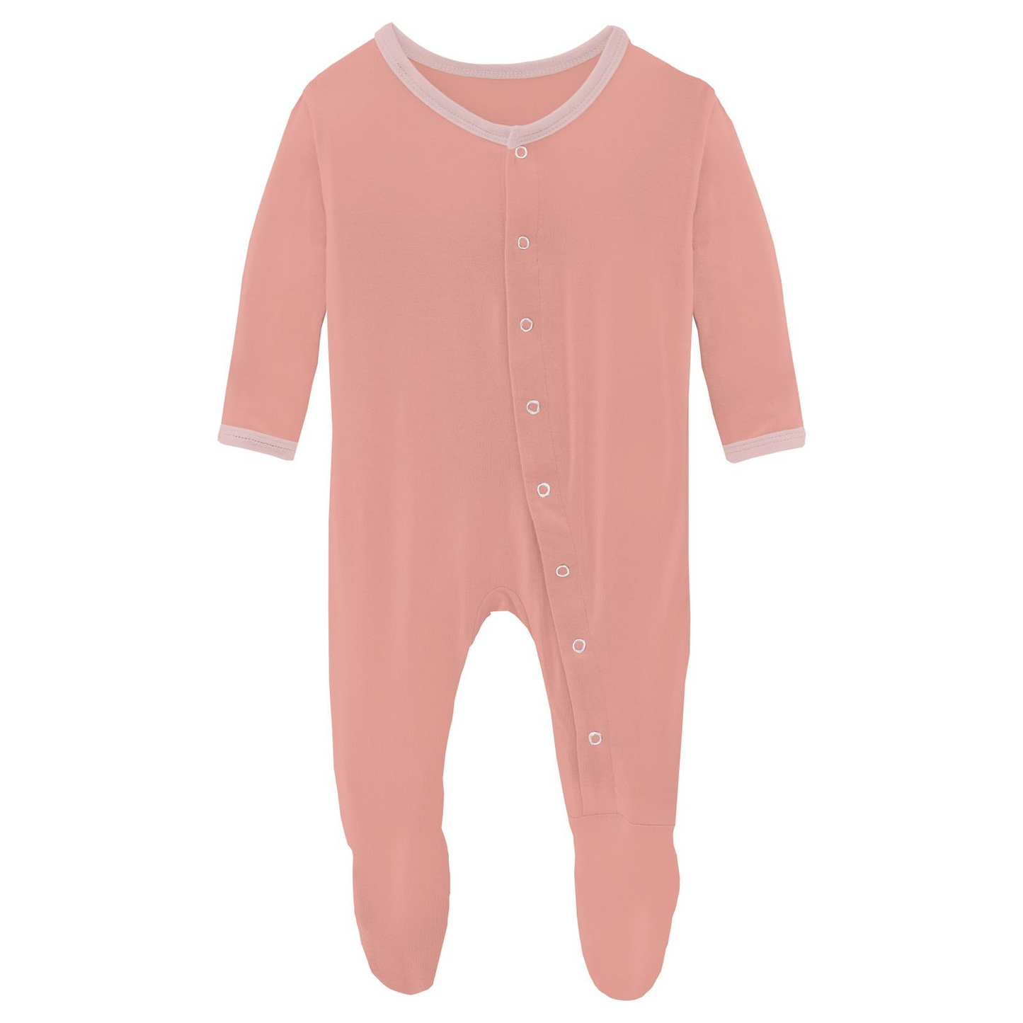Classic Footie with 2 Way Zipper, Blush with Baby Rose