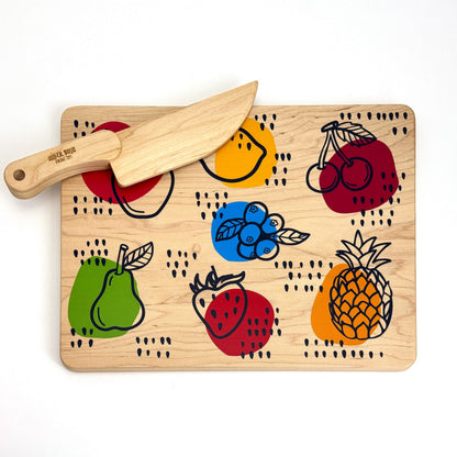 Kid's Chef-in-Training Fruit Wooden Cutting Board with Handcrafted Wooden Knife | Made in the USA 🇺🇸