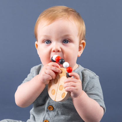 Silicone Bead Teether with Organic Cotton Bag - Ladybug | Made in the USA 🇺🇸