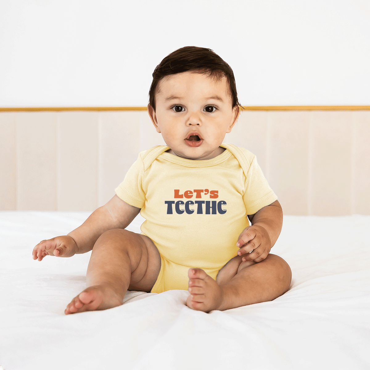 100% Airlume Combed, Ring-Spun Cotton Onesie  - Let's Teethe (Size 6-12 mo)