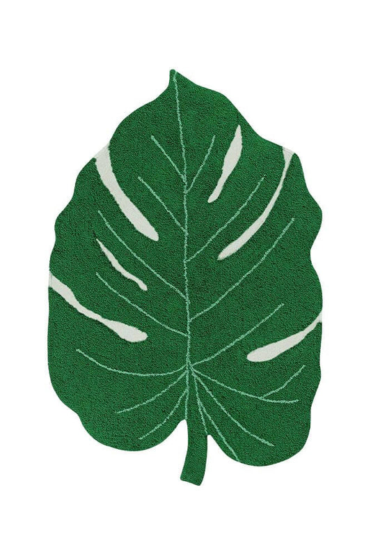Washable Cotton Rug Monstera Leaf, Green
