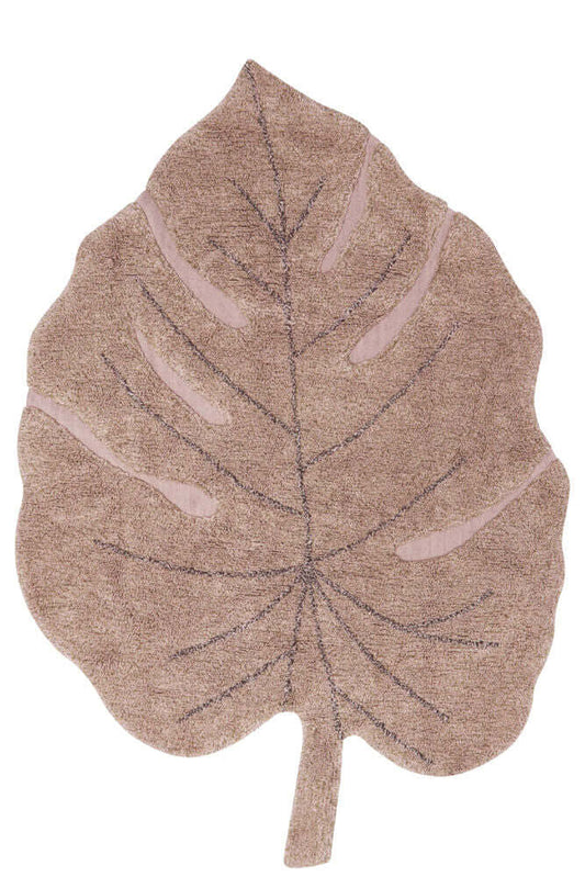 Washable Cotton Rug Monstera Leaf, Nude