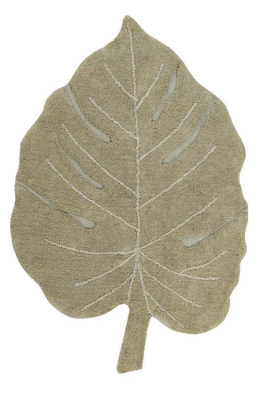 Washable Cotton Rug Monstera Leaf, Olive
