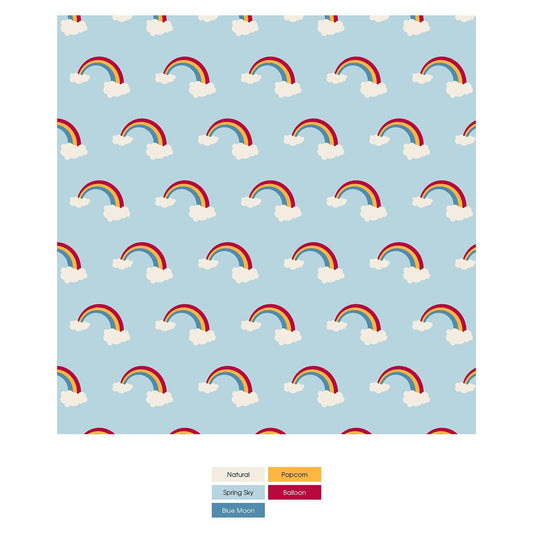 Print Short Sleeve Pajama Set in Spring Sky Rainbows