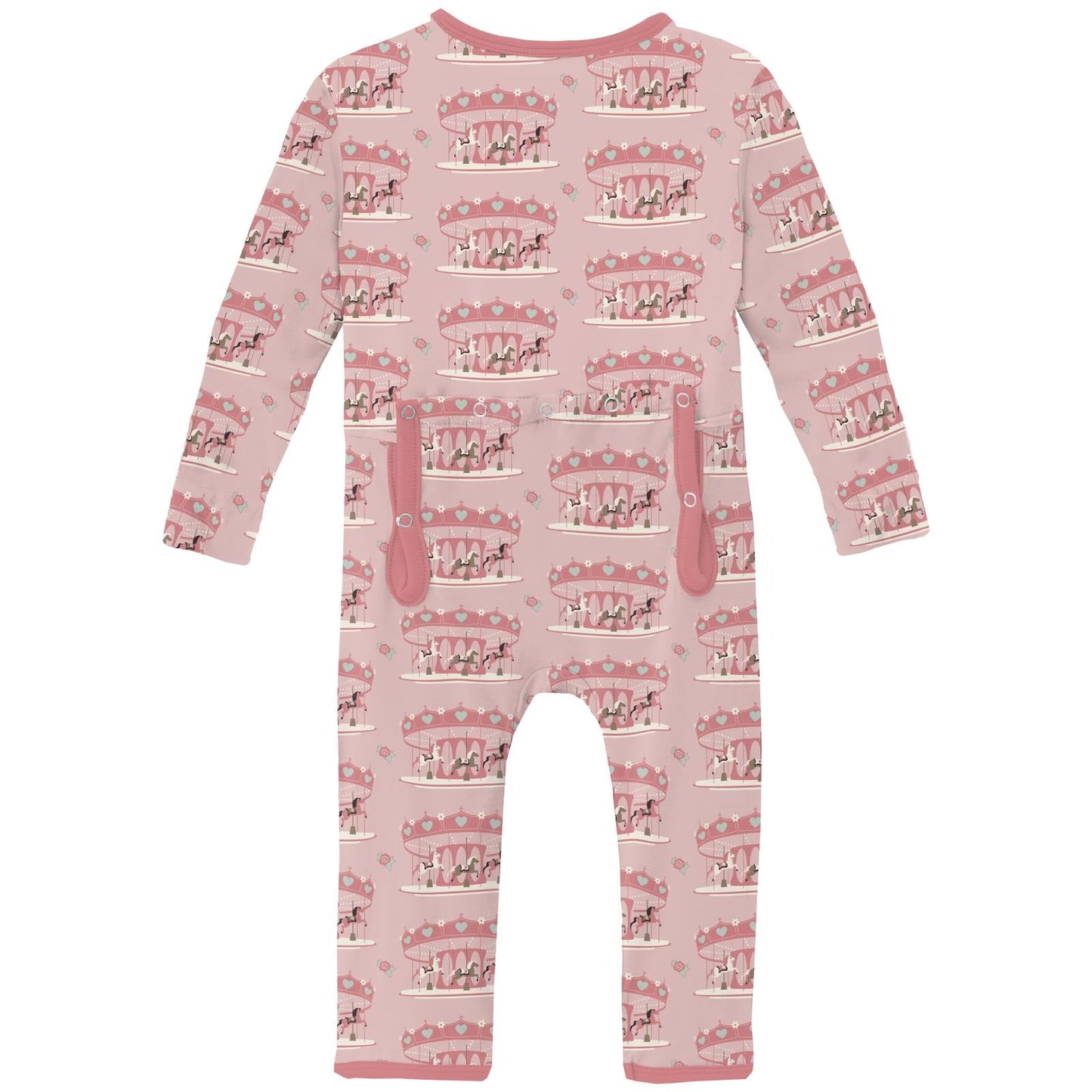 Print Coverall with 2 Way Zipper in Baby Rose Fair Carousel