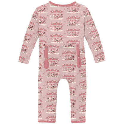 Print Coverall with 2 Way Zipper in Baby Rose Fair Carousel