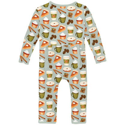 Print Coverall with 2 Way Zipper in Aloe Pumpkin Spice