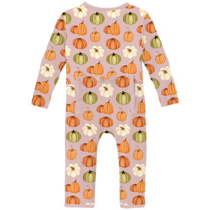 Print Coverall with 2 Way Zipper in Baby Rose Pumpkin Patch
