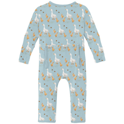 Print Coverall with 2 Way Zipper in Spring Sky Feeding Ducks