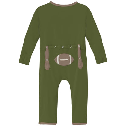 Applique Coverall with 2 Way Zipper in Pesto Football
