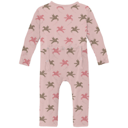 Print Coverall with 2 Way Zipper in Baby Rose Pegasus