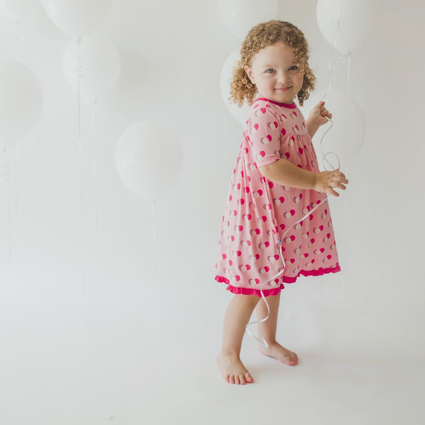 Print Short Sleeve Swing Dress in Lotus Birthday