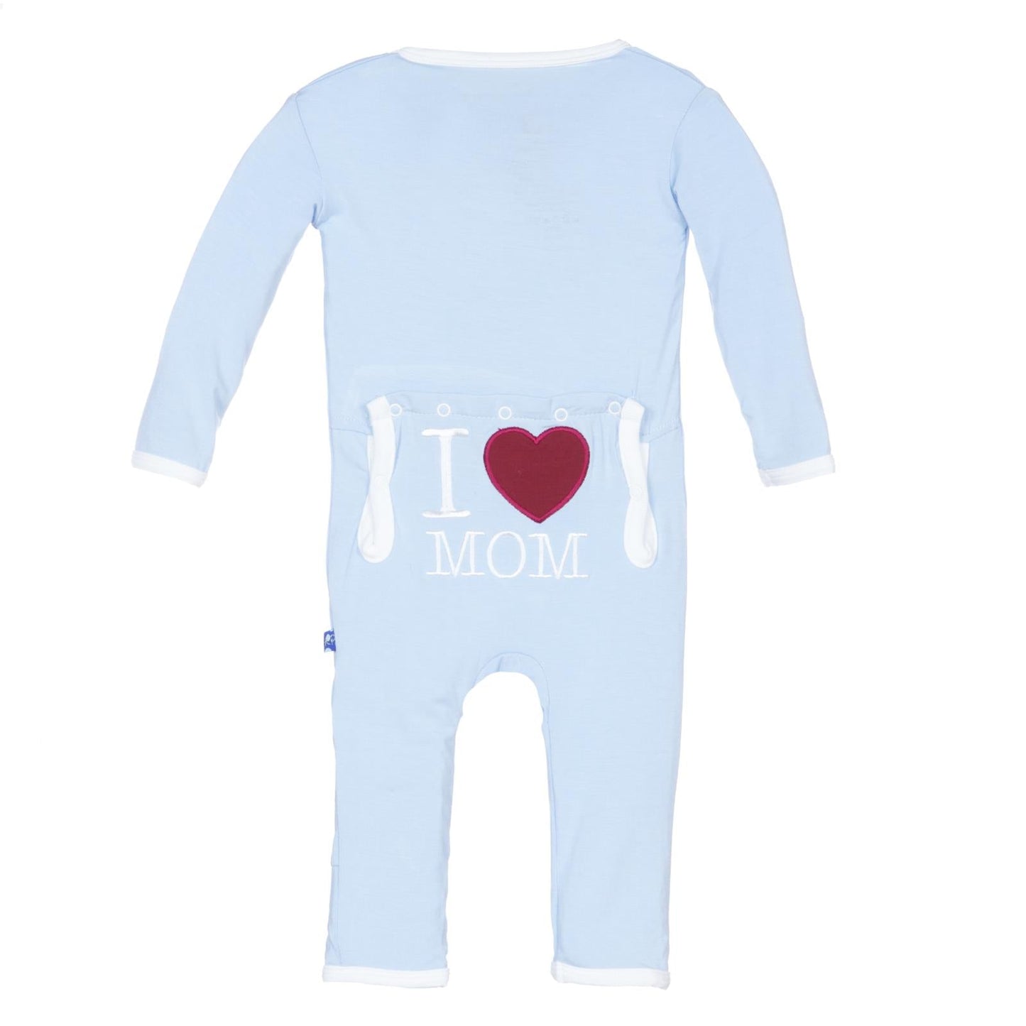 Applique Coverall with Snaps in Pond I Love Mom