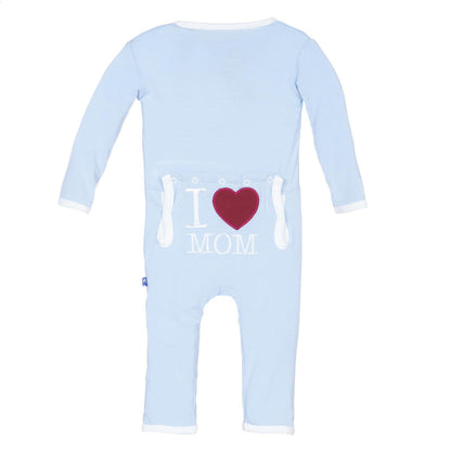 Applique Coverall with Snaps in Pond I Love Mom