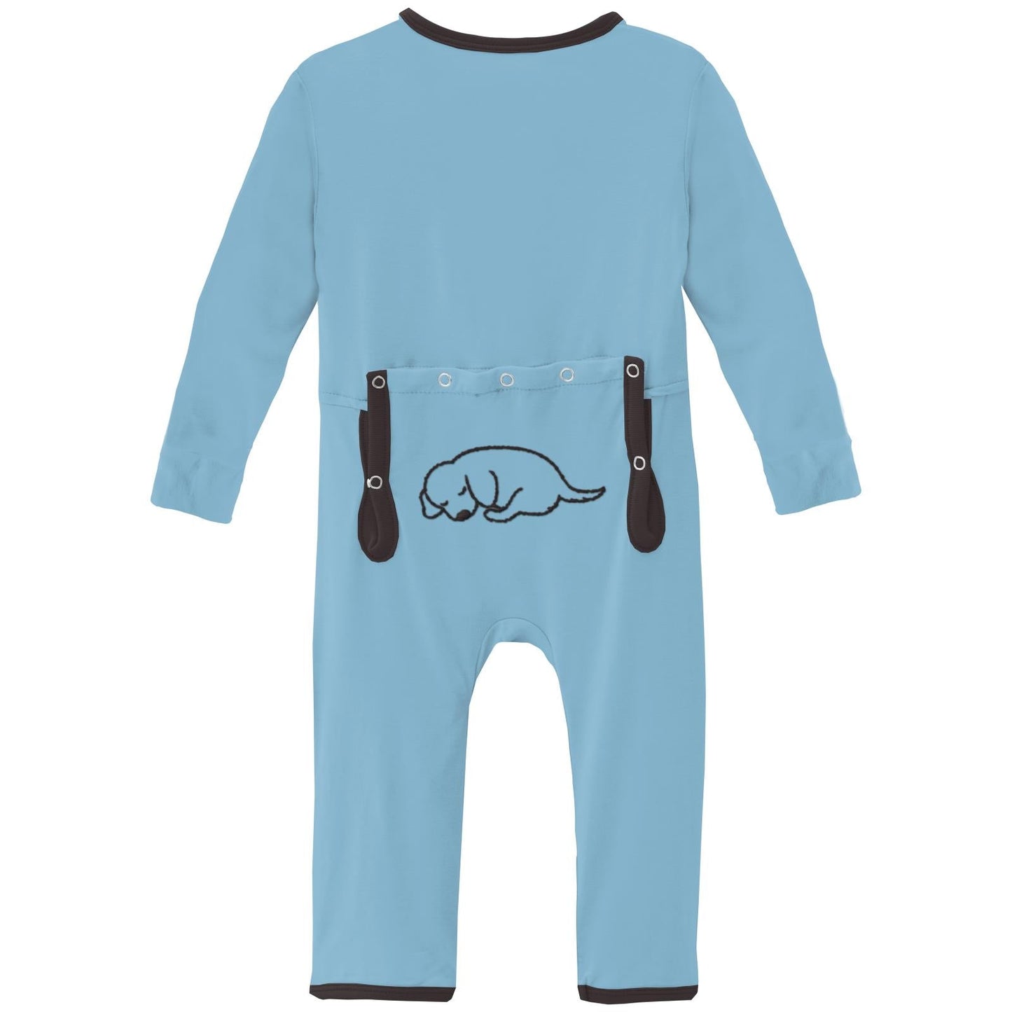 Applique Coverall with 2 Way Zipper in Seaside Blue Dog
