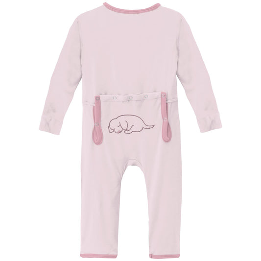 Applique Coverall with 2 Way Zipper in Shrinking Violet Dog