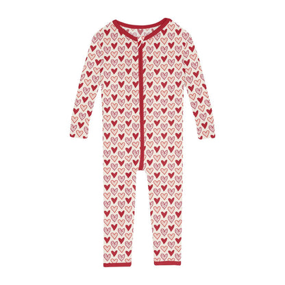 Print Convertible Sleeper with Zipper in Natural Heart Doodles
