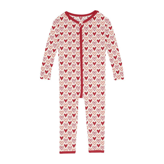 Print Convertible Sleeper with Zipper in Natural Heart Doodles