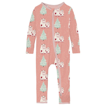Print Coverall with 2 Way Zipper in Blush Yeti