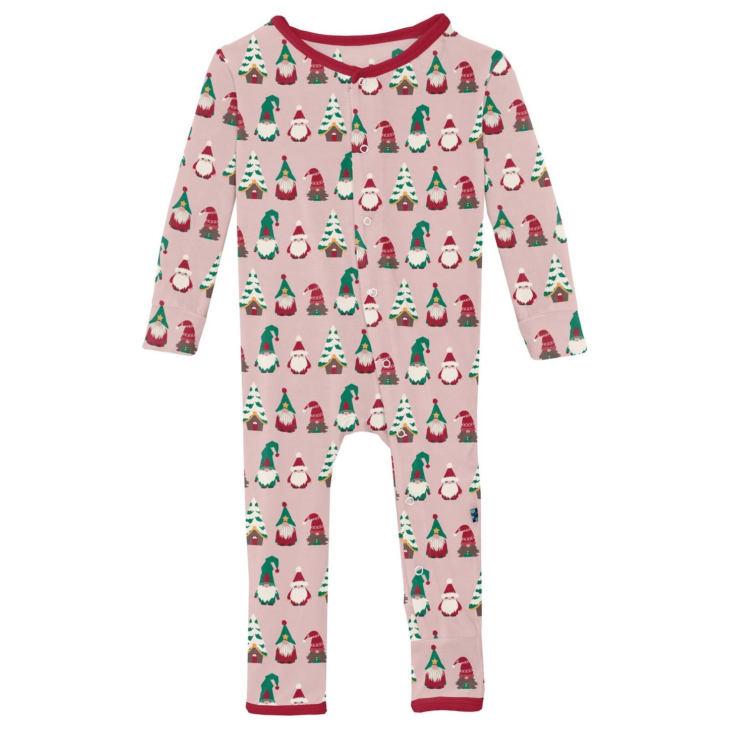 Print Coverall with Snaps in Baby Rose Gnomes