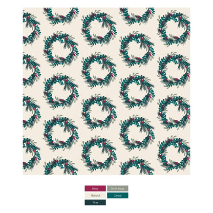 Print Footie with 2 Way Zipper in Natural Holiday Wreath