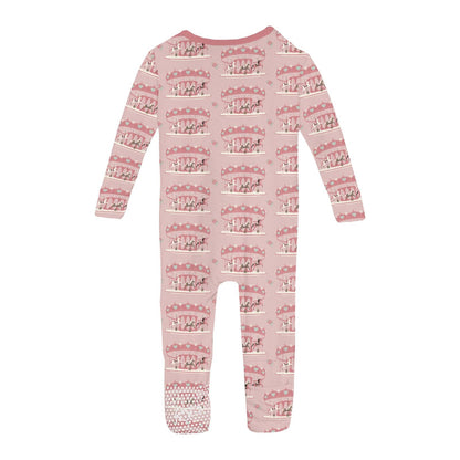 Print Convertible Coverall in Baby Rose Fair Carousel