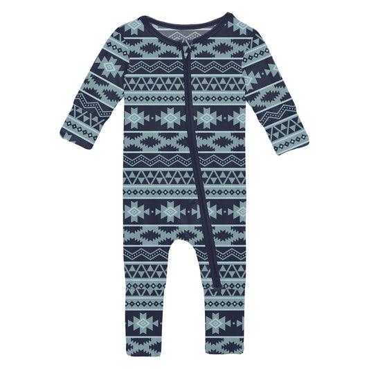 Print Convertible Coverall in Peacoat Mayan Print