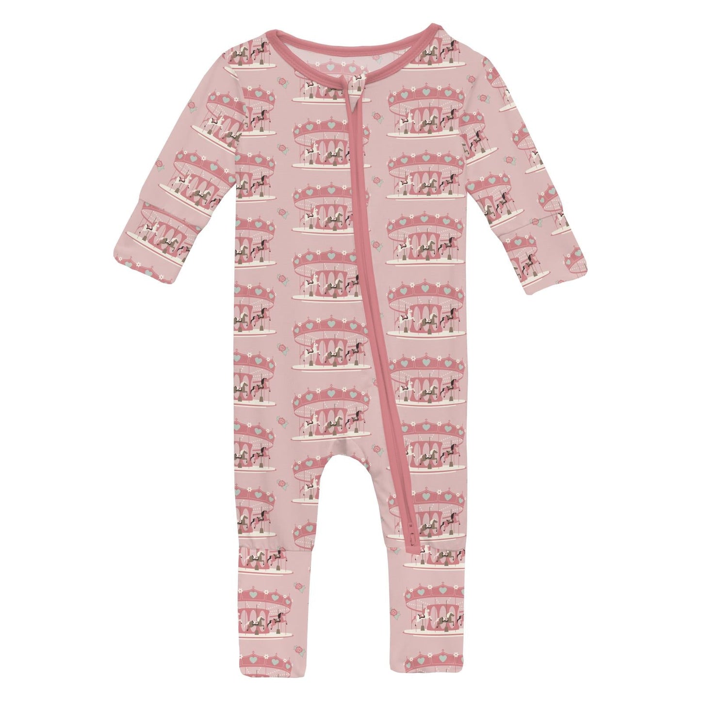 Print Convertible Coverall in Baby Rose Fair Carousel