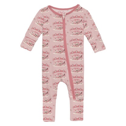 Print Convertible Coverall in Baby Rose Fair Carousel
