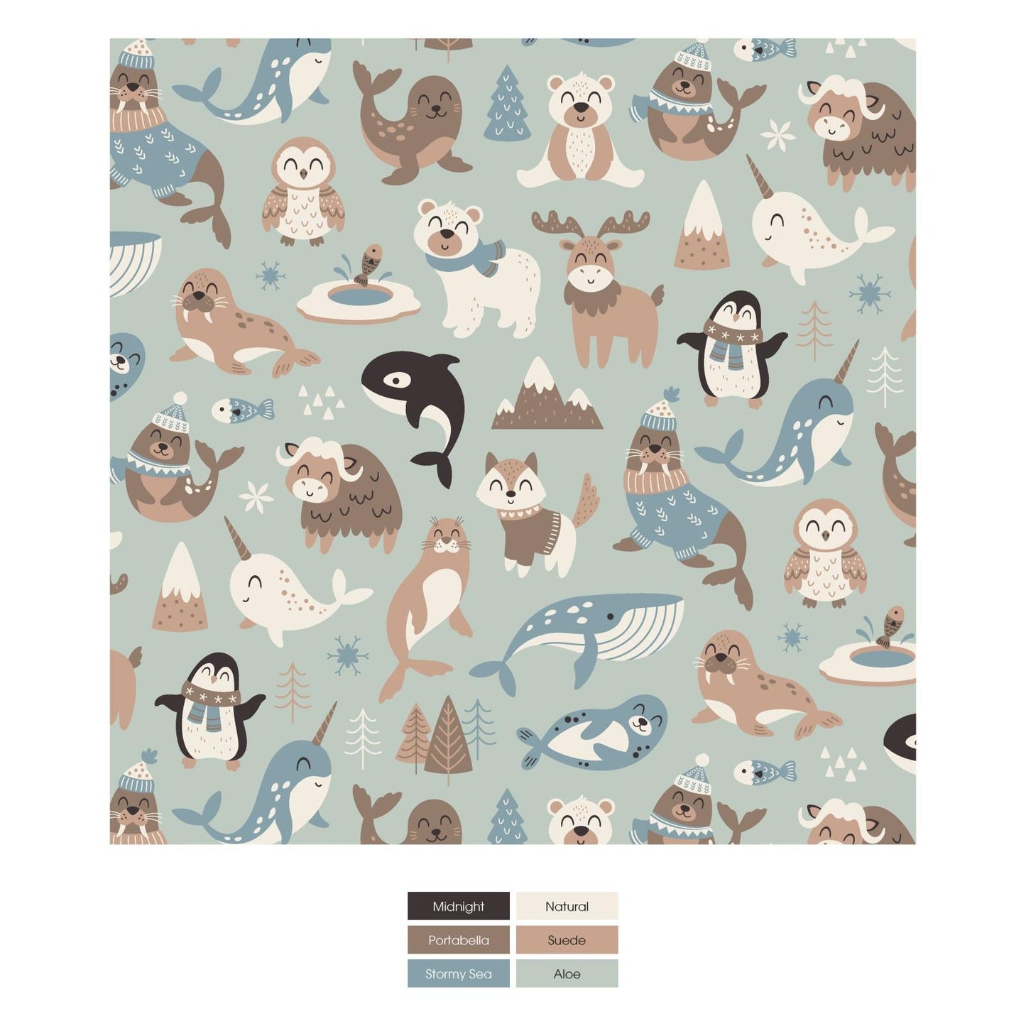 Print Bib Set of 3 in Aloe Arctic Animals, Natural Hot Chocolate & Stormy Sea Gingerbread Town