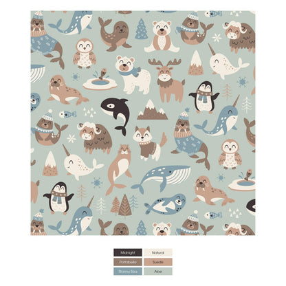 Print Bib Set of 3 in Aloe Arctic Animals, Natural Hot Chocolate & Stormy Sea Gingerbread Town