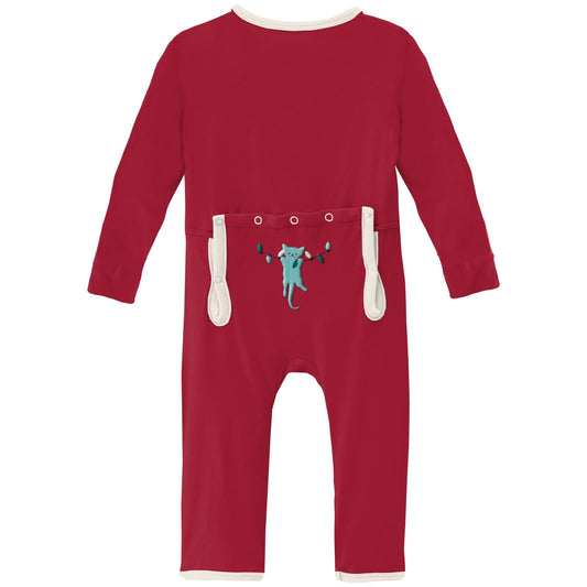 Applique Coverall with Zipper in Crimson Kitten