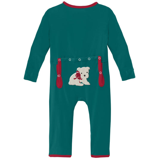 Applique Coverall with Zipper in Cedar Puppy